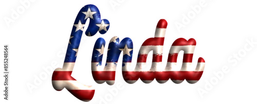 Linda- Bandiera degli Stati Uniti - nome proprio - scrittura tubolare effetto tridimensionale - Grafica vettoriale - Parola auguri, banner, biglietti, stampe, cricut, silhouette, sublimazione