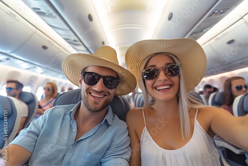 Happy Couple Capturing Memories During Their Airplane Journey © Bora1710