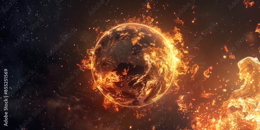 A close-up shot of a fireball with a planet visible in the background A close-up shot of a fireball with a planet visible in the background