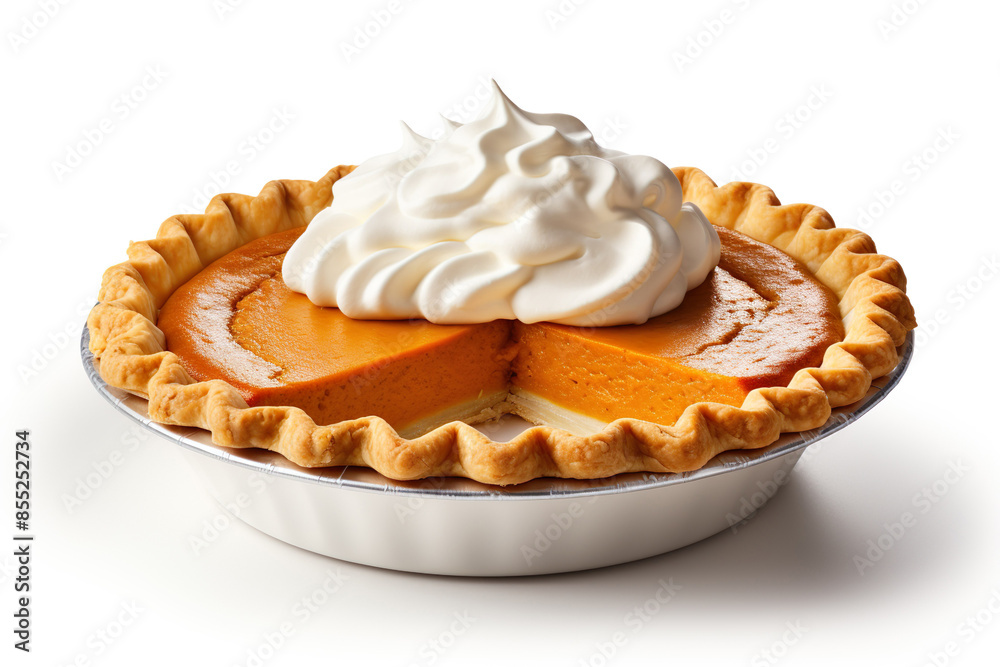A full pumpkin pie isolated on clear white background A full pumpkin pie isolated on clear white background