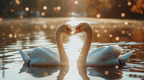Two White Swans on Water