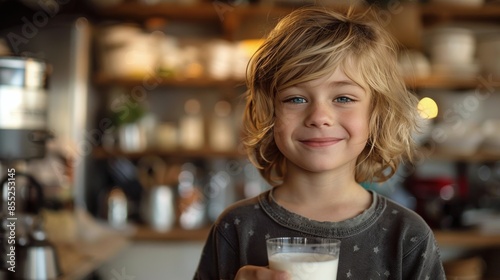Little Boy Holding Glass of Milk