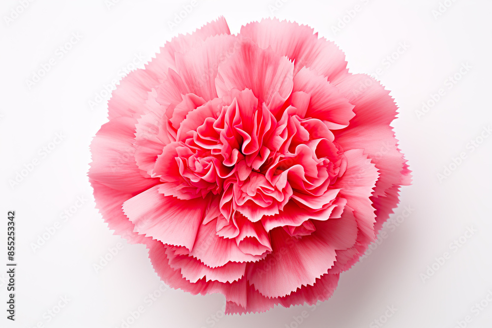 A single carnation top view isolated on clear white background A single carnation top view isolated on clear white background