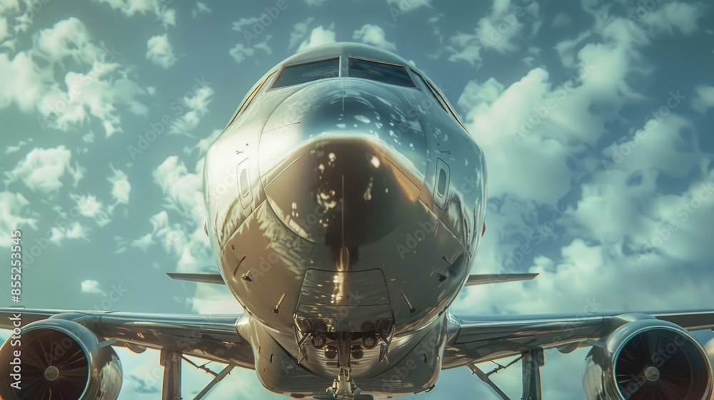 A large commercial airliner parked on the airport tarmac, ready for departure or arrival A large commercial airliner parked on the airport tarmac, ready for departure or arrival