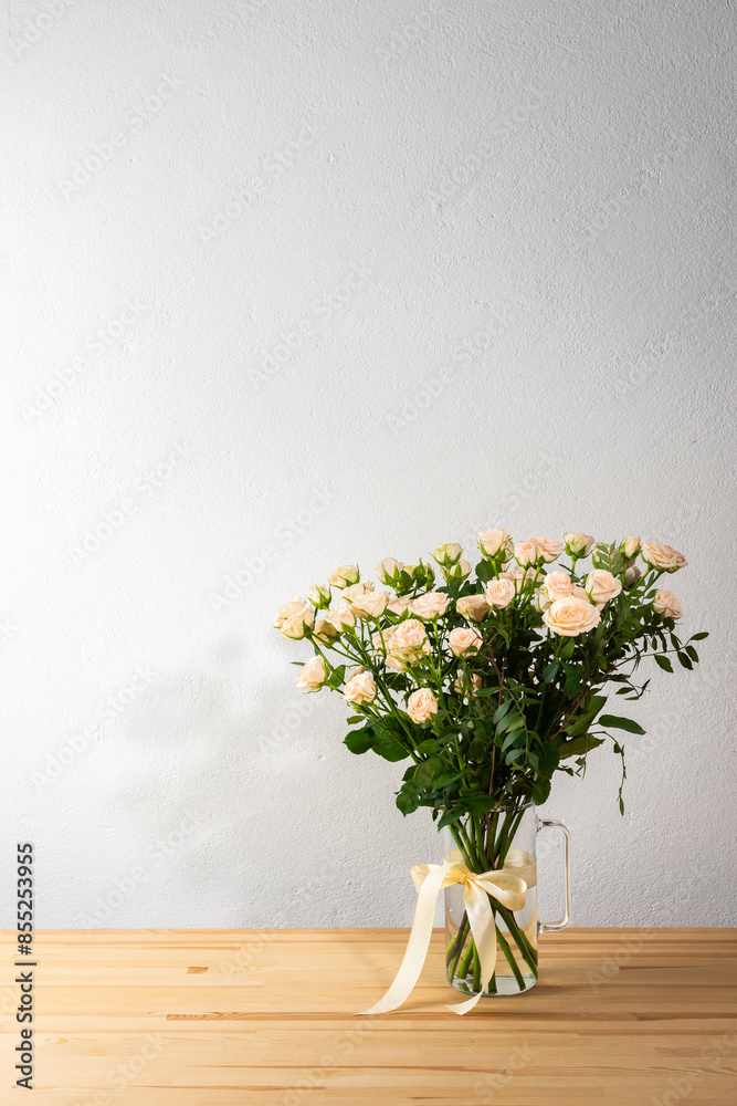 custom made wallpaper toronto digitalA bouquet of delicate cream roses in a glass vase, home decoration with flowers, a festive bouquet of roses for a birthday or wedding