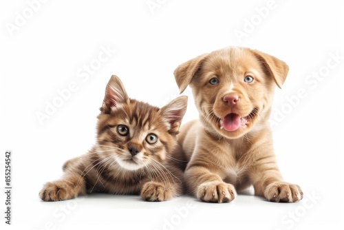 A Curious Kitten and a Happy Puppy Pose for the Camera © Dmitrii