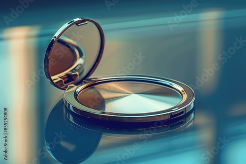 A compact mirror sitting on top of a table