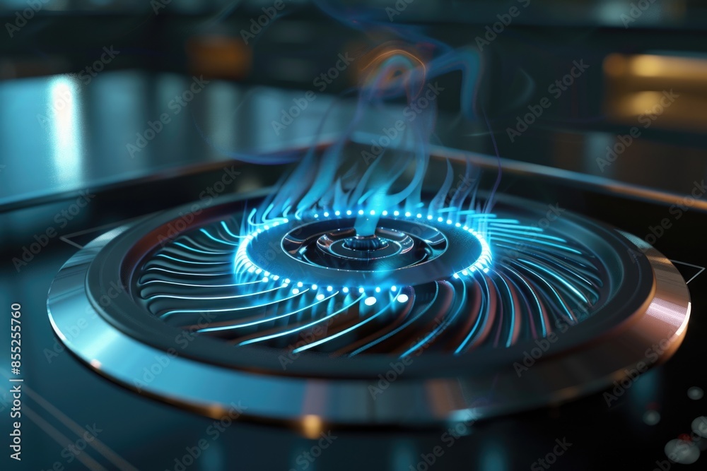A close-up shot of a stove with a blue flame burning bright A close-up shot of a stove with a blue flame burning bright