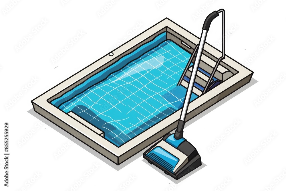 Pool equipment for cleaning and maintenance, including a ladder and mop Pool equipment for cleaning and maintenance, including a ladder and mop