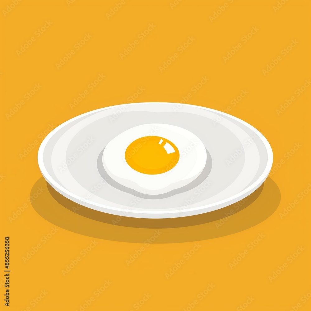 Minimalist Fried Egg on White Plate with Yellow Background Illustration Minimalist Fried Egg on White Plate with Yellow Background Illustration
