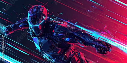 Plakat Cyber Warrior with Neon Sword