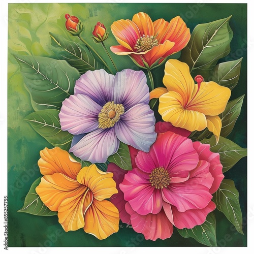 Wallpaper Mural Vibrant Tropical Flower Bouquet in Full Blossom Torontodigital.ca