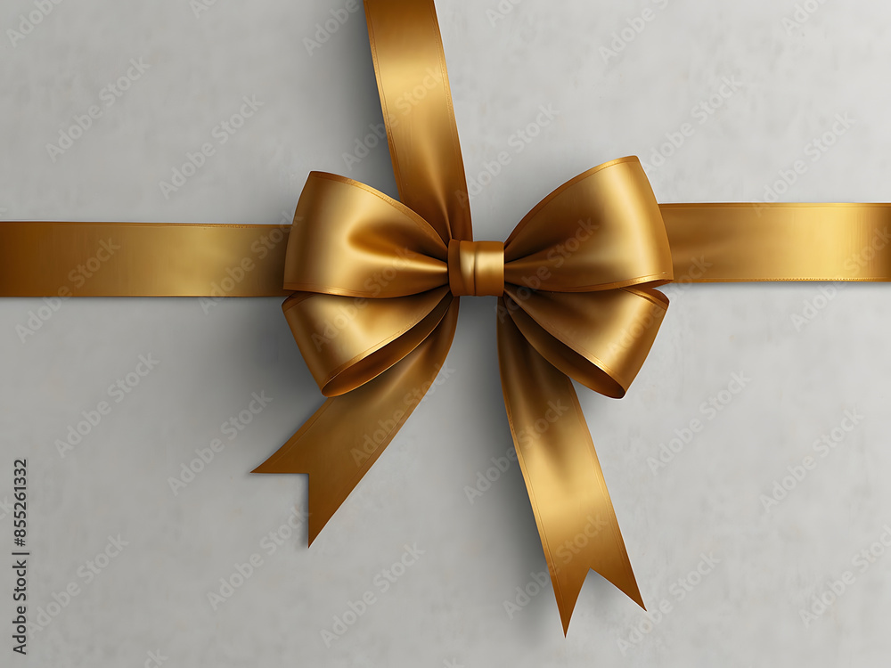 Decorative golden bow with long ribbon isolated on white background design. Holiday decoration. Vector illustration design