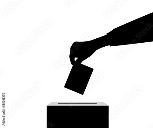 electoral process. voting a person throws a ballot into the ballot box. silhouette of hand and ballot box