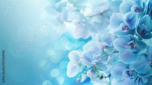 Fototapeta Naklejka Na Ścianę i Meble -  A serene image of blue orchid flowers with a soft-focus blue background, capturing the essence of tranquility and beauty