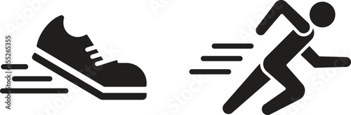 Vector icon of running shoes and running man. Fitness and sport.  Vector illustration