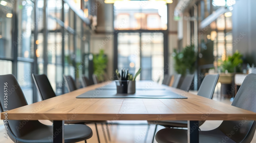 Empty conference room with wooden table and chairs, ready for meeting. Empty conference room with wooden table and chairs, ready for meeting.