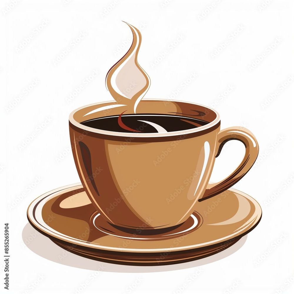 Steaming Hot Coffee Cup on Saucer Illustration