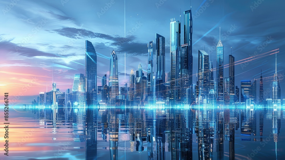 Futuristic skyline with tech-inspired designs Futuristic skyline with tech-inspired designs