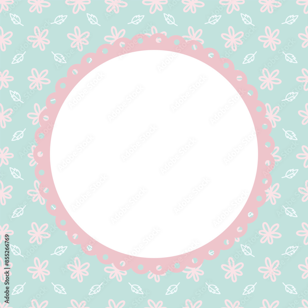 Cute kawaii hand drawn floral blossom with leaves pattern notepad frame background Cute kawaii hand drawn floral blossom with leaves pattern notepad frame background