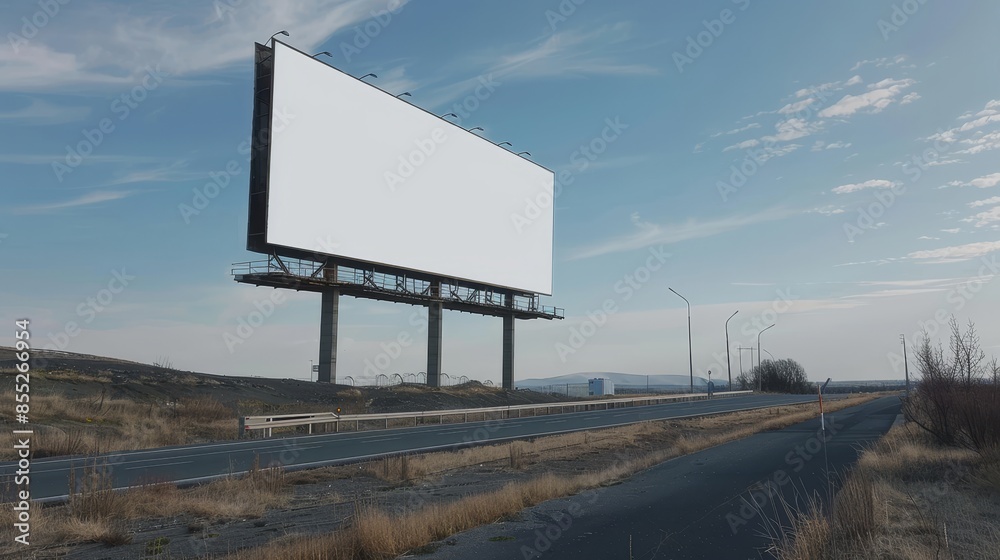 Spacious white billboard mockup on highway ideal for impactful advertising strategies Spacious white billboard mockup on highway ideal for impactful advertising strategies