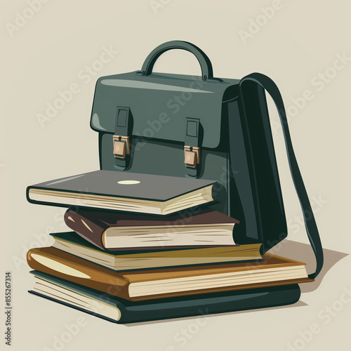 A detailed vector image of a briefcase, laptop, and a stack of business books, symbolizing the tools and resources used in business education, set against a simple background