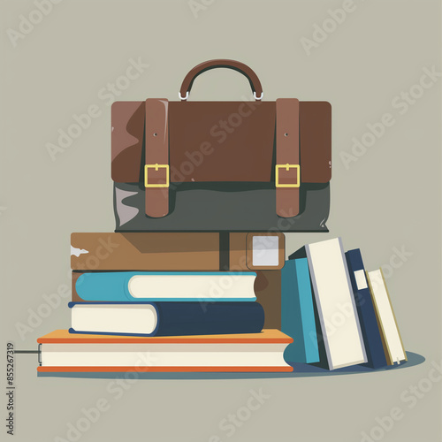 A detailed vector image of a briefcase, laptop, and a stack of business books, symbolizing the tools and resources used in business education, set against a simple background