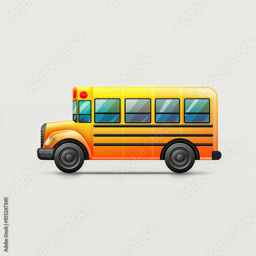 A colorful icon of a school bus, detailed with bright yellow paint, black wheels, and clear windows, set against a simple, white background 