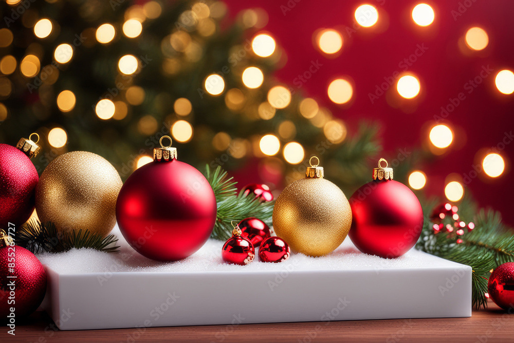 White Round Pedestal With Christmas Decorations And Lights White Round Pedestal With Christmas Decorations And Lights
