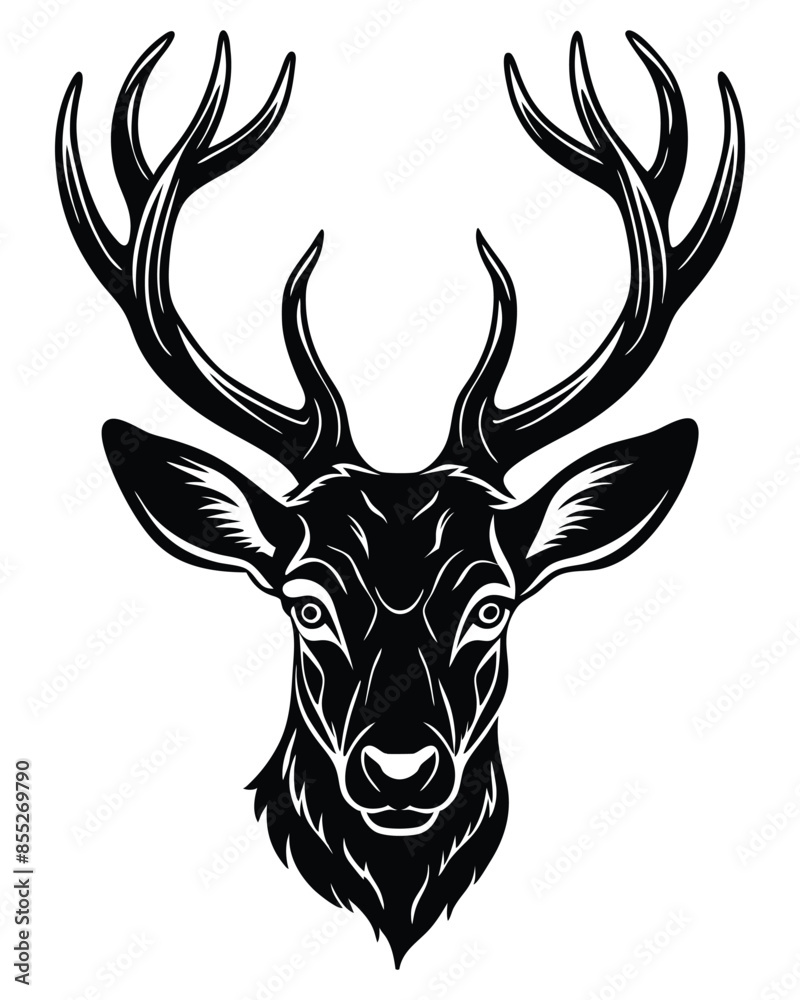 Deer head silhouette vector art style outline with white background Deer head silhouette vector art style outline with white background