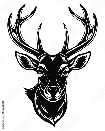 Deer head silhouette vector art style outline with white background