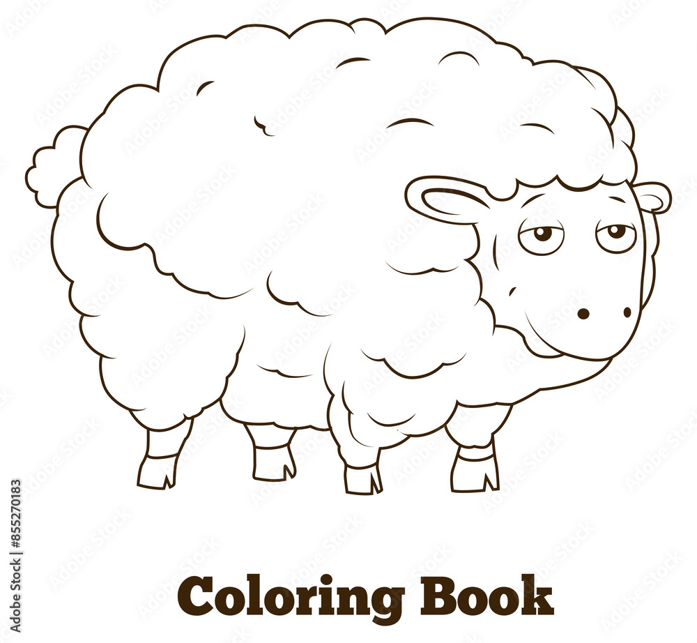 Obraz premium Coloring book sheep cartoon educational PNG illustration