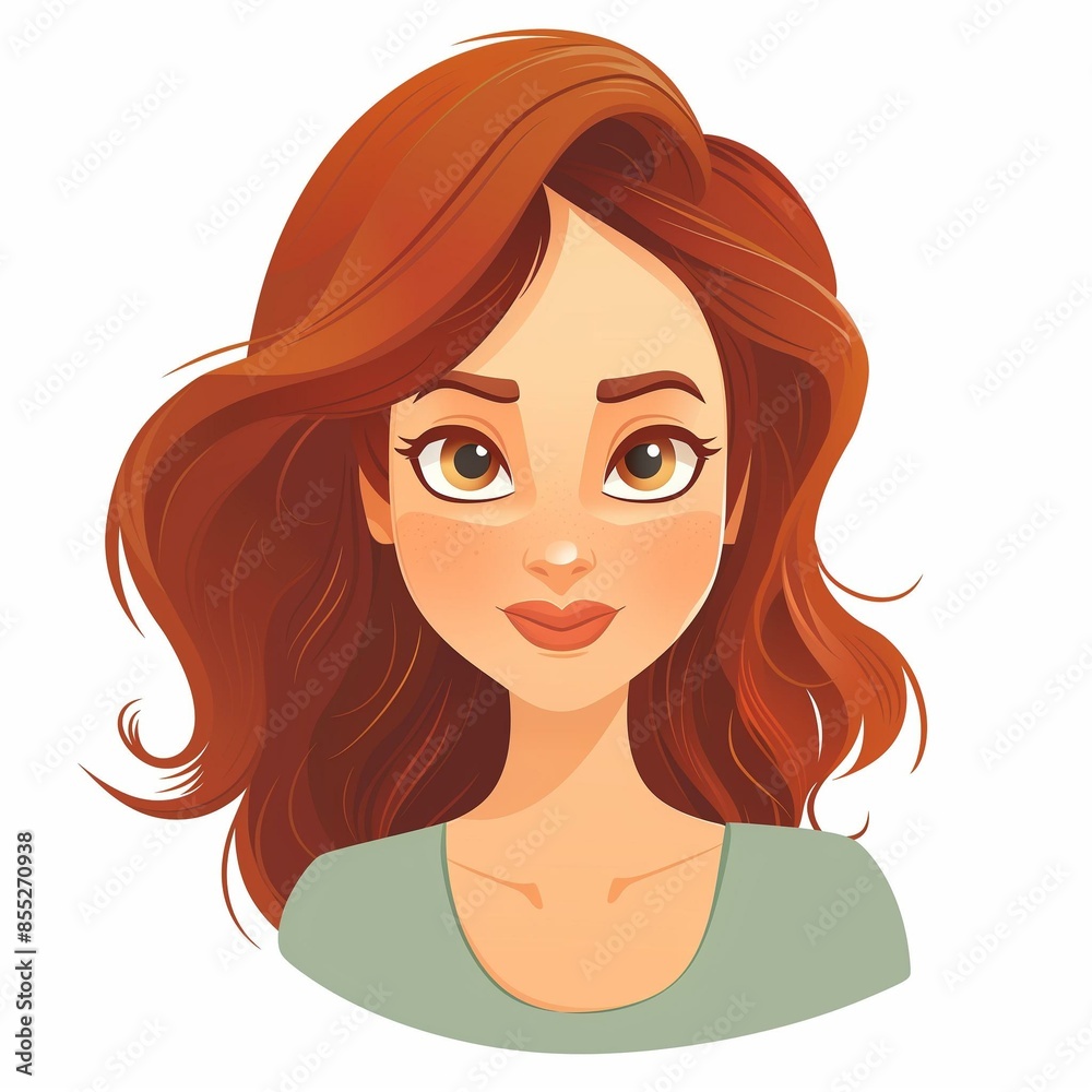 Illustrated Woman with Red Hair and Brown Eyes Close-Up Illustrated Woman with Red Hair and Brown Eyes Close-Up