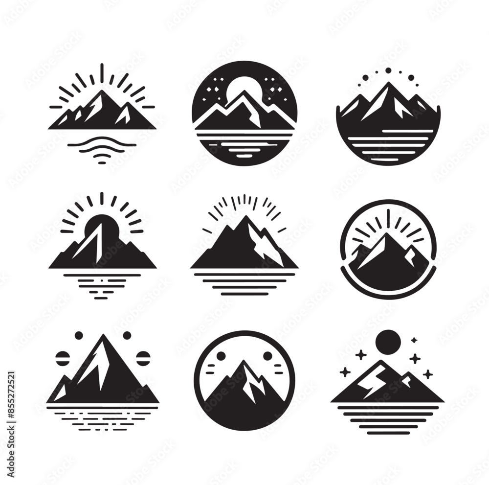 Mountain Shape for Logo, mountain silhouettes, set of blue rocky mountain silhouettes, isolated on white background.Vector illustration Mountain Shape for Logo, mountain silhouettes, set of blue rocky mountain silhouettes, isolated on white background.Vector illustration