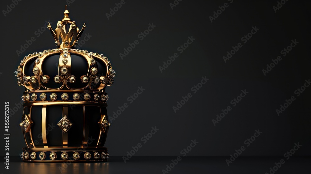 A regal golden crown adorned with jewels against a dark, moody background, exuding luxury and royal authority A regal golden crown adorned with jewels against a dark, moody background, exuding luxury and royal authority
