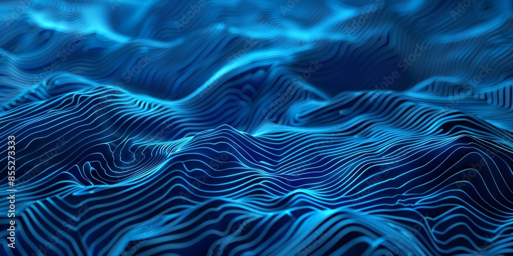 Obraz premium A blue wave with a lot of lines in it. The lines are very close together and the wave is very long