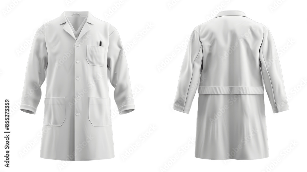 Blank white medical lab coat mockup front and side view 3d rendering ...