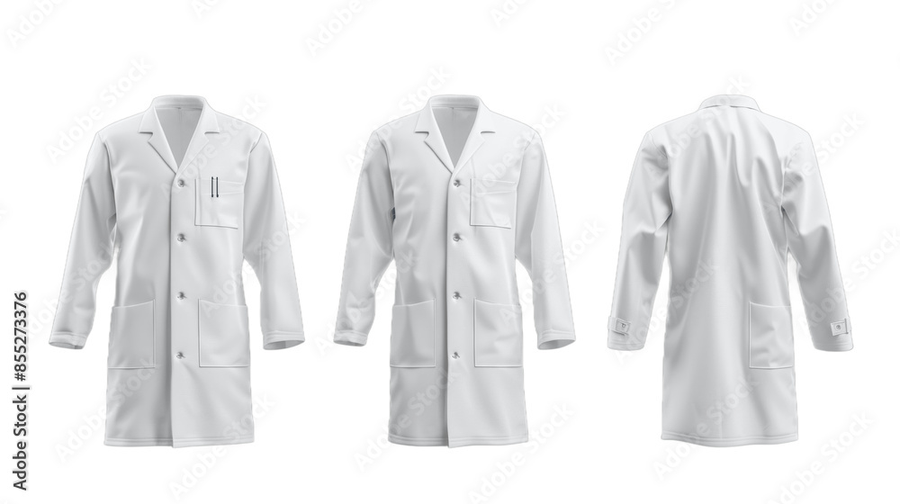Blank white medical lab coat mockup front and side view 3d rendering ...