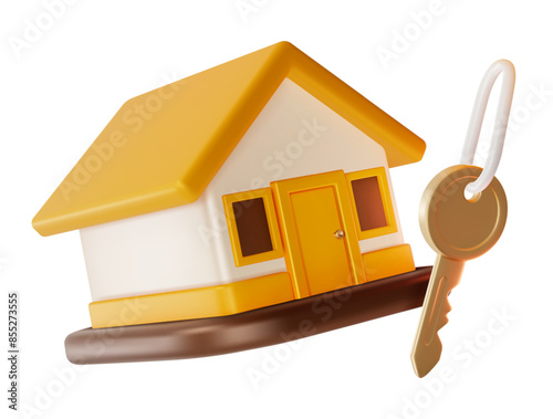 3d House Credit Concept Cartoon Design Style Isolated on a White Background. Vector illustration of Home Building and Key