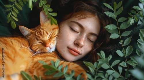 Woman Sleeping With Cat