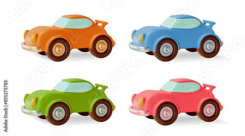 3d Different Color Car Set Cartoon Design Style Isolated on a White Background. Vector illustration of Sport Racing Automobile
