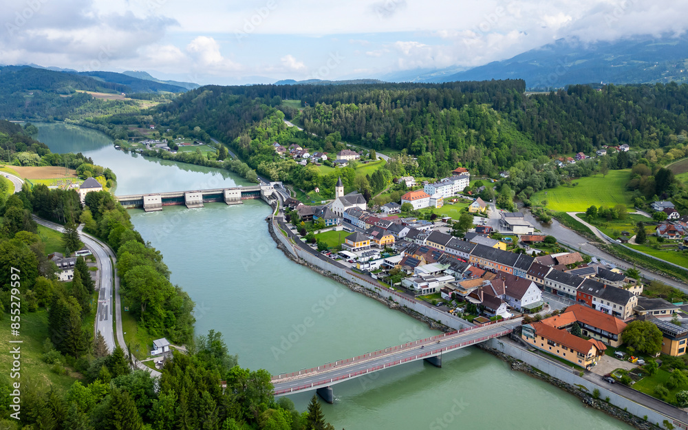 Aerial view of Lavamuend, Carinthia, Austria