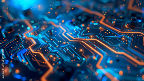 Blue and orange circuitry tech background