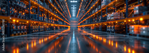 Futuristic Technology Retail Warehouse with Industry 4.0 Digitalization