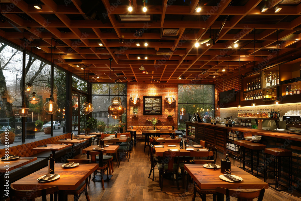 Modern Restaurant with Wooden Ceiling Modern Restaurant with Wooden Ceiling