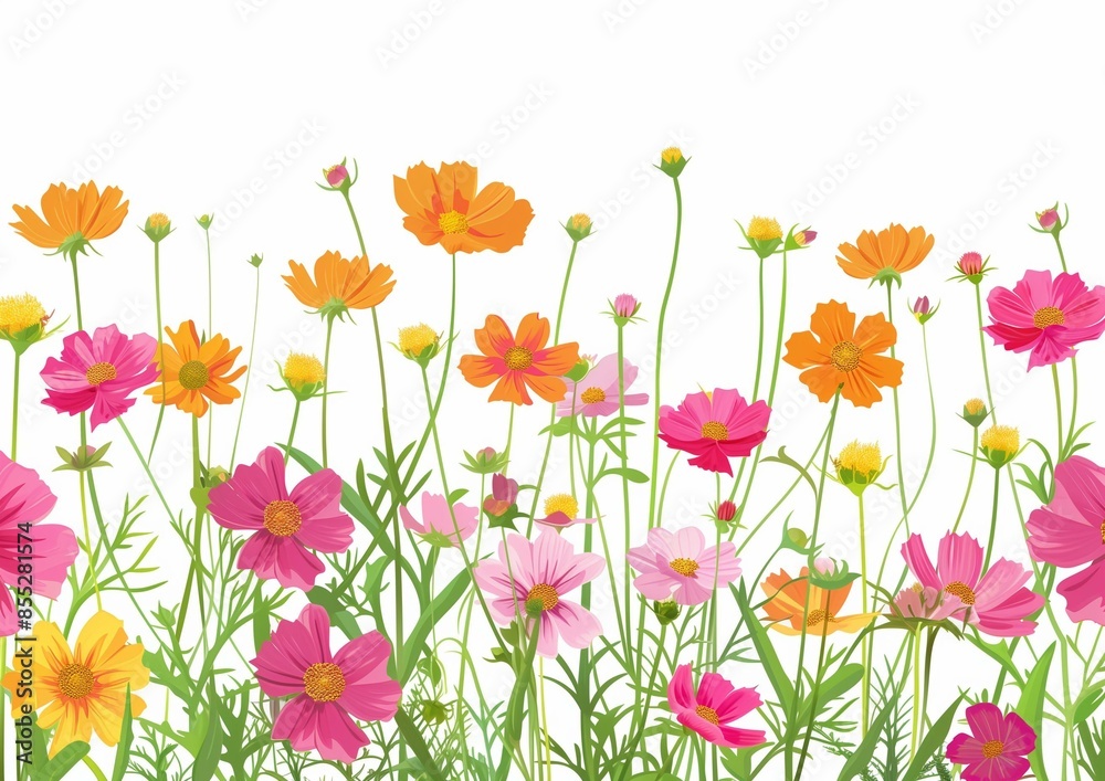 Beautiful Wildflowers Blooming in a Field Against a White Background Beautiful Wildflowers Blooming in a Field Against a White Background