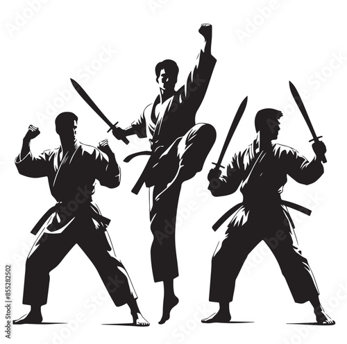 Set of Martial Arts Silhouette Vector Design