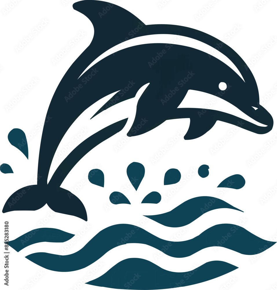 Naklejka premium dolphin jumping on the ocean icon silhouette vector style art illustration 