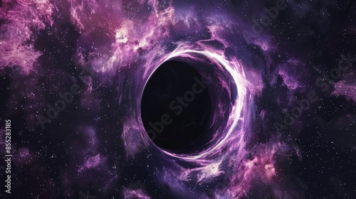 3D illustration of a black hole amidst a nebula suitable for science research and educational projects