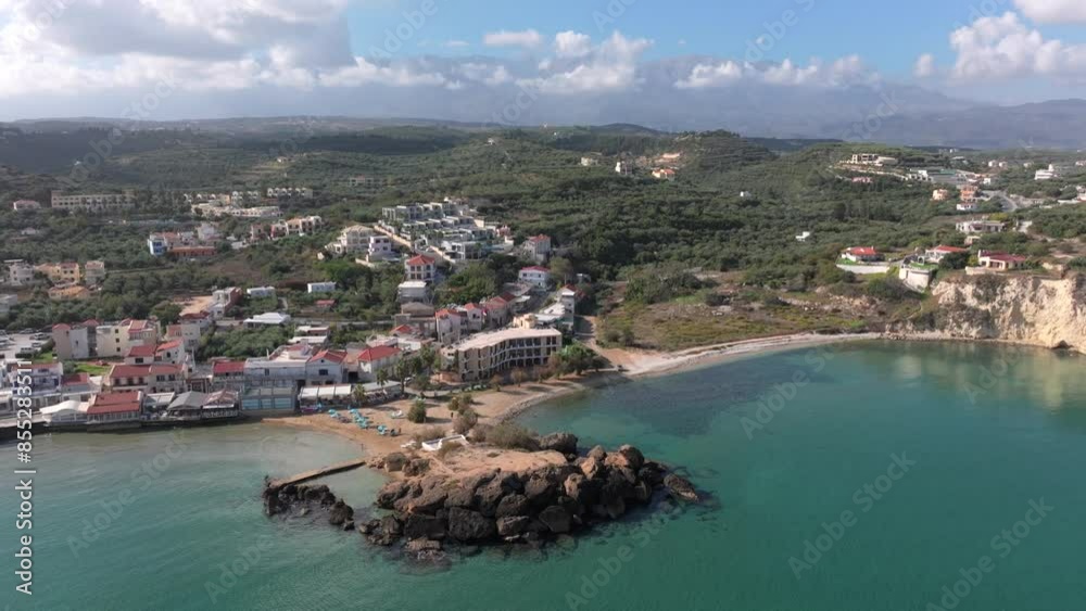Aerial drone shot.View of famous beach in the summer, Crete, Greece. Famous beach with river and palm trees in Libyan sea. Tropical island, Panoramic view, Most beautiful beaches of Crete island Aerial drone shot.View of famous beach in the summer, Crete, Greece. Famous beach with river and palm trees in Libyan sea. Tropical island, Panoramic view, Most beautiful beaches of Crete island